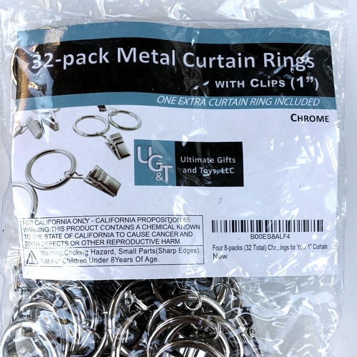 1" Chrome Curtain Rings with Clips
